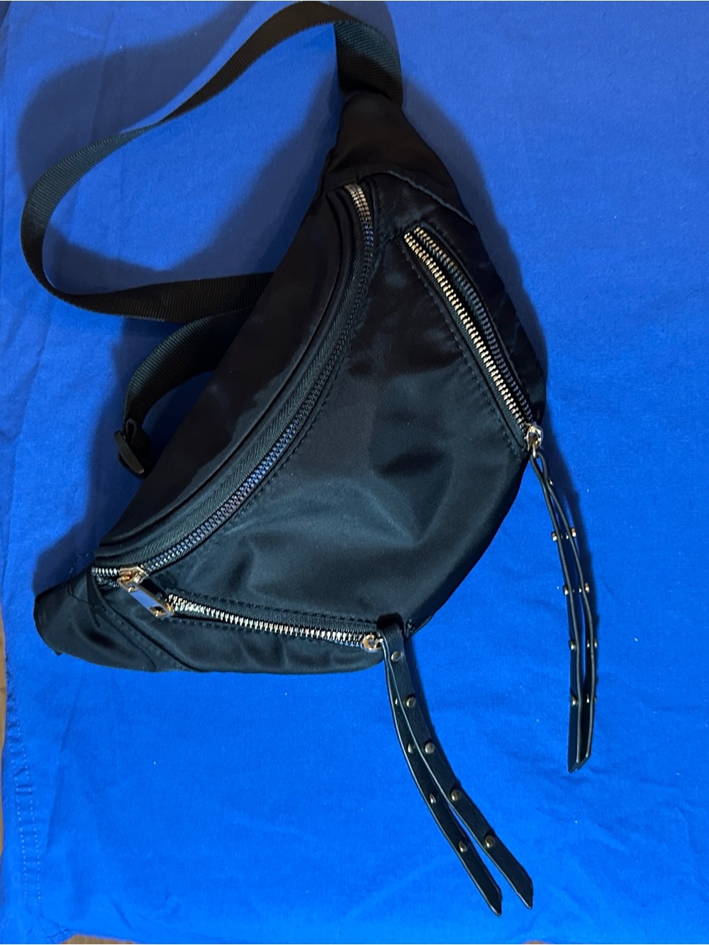 Women's Black Crossbody Sling Bag with Stud-Zip Pulls